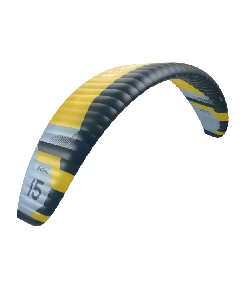 Foil kite a cassoni SONIC5 da 15 m, vista di tre quarti su fondo chiaro
